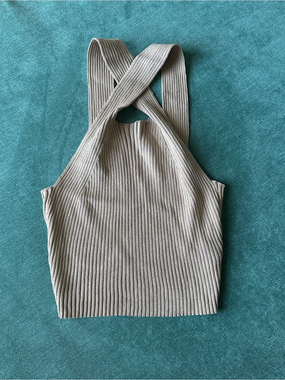 Tan Brown Ribbed Cross-Back Crop Top Women’s Size Small